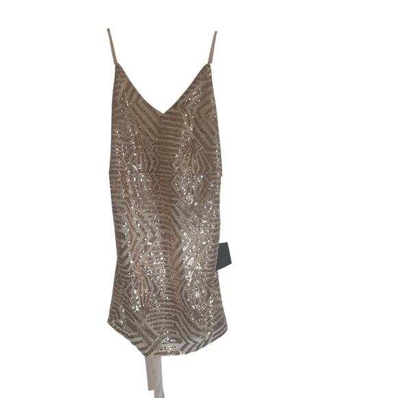 Lulus Women's M Champagne Sequin Asymmetrical Cami  Elegant Party Dress - Picture 4 of 14